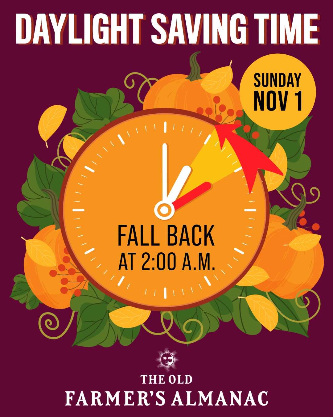 Daylight Saving Time Ends Sunday, November 1