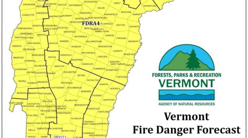 Vermont Fire Danger Forecast map for October 27, 2026 showing high fire danger statewide