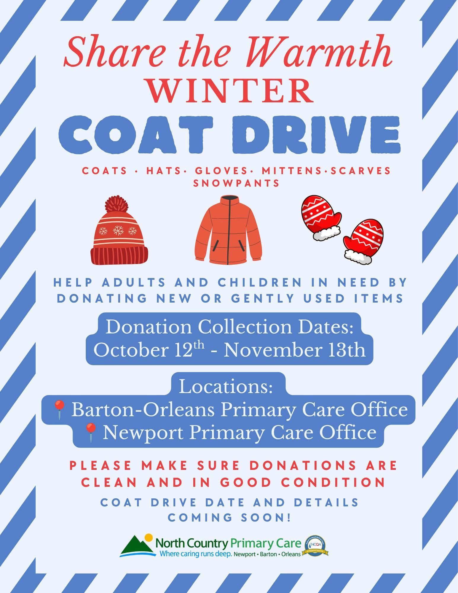 Share the Warmth Winter Coat Drive flyer from North Country Primary Care